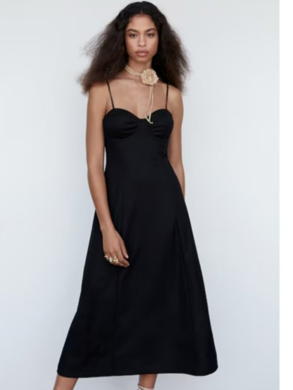 MNG Black Slip Midi Dress NWT Strappy Viscose A-Line Minimalist Flowy Large